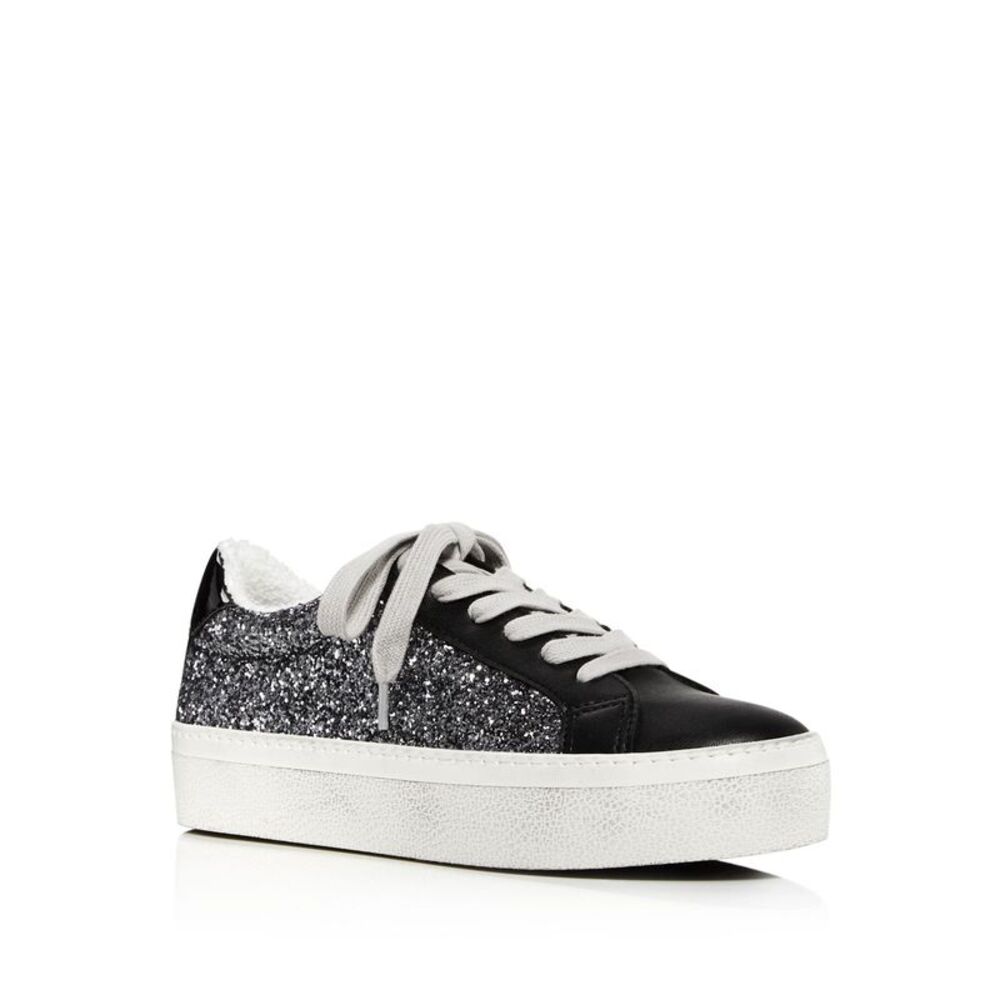 AQUA Womens Black Mixed Media Glitter Play Round Toe Platform Sneakers 9.5 M